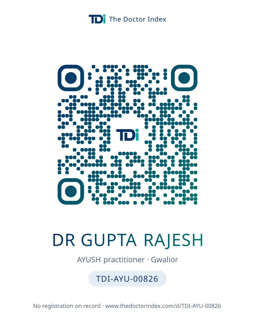 QR card for Dr Gupta Rajesh, TDI-AYU-00826