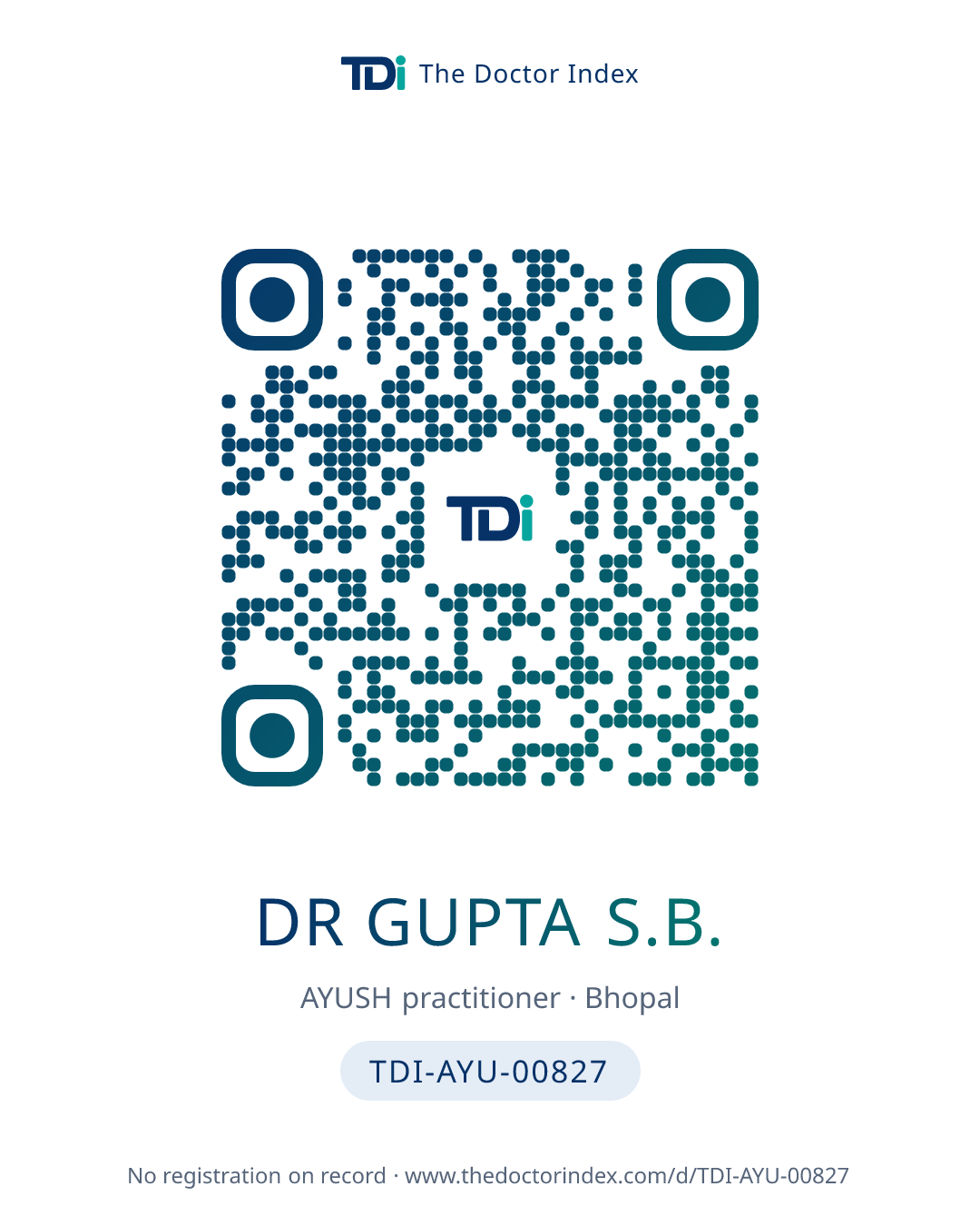 QR card for Dr Gupta S.B., TDI-AYU-00827