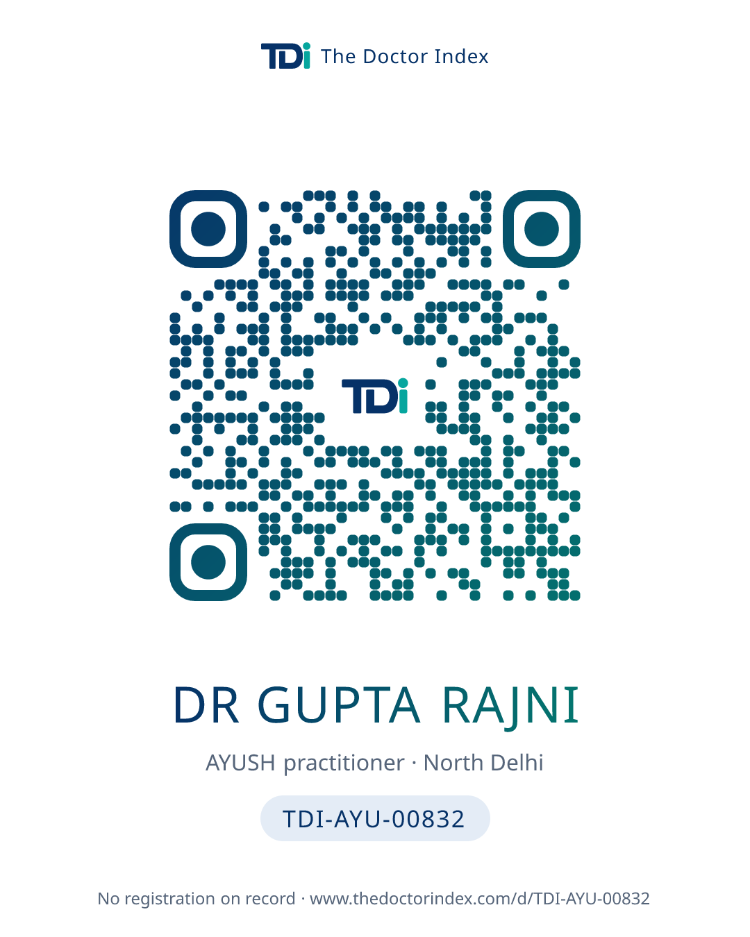 QR card for Dr Gupta Rajni, TDI-AYU-00832