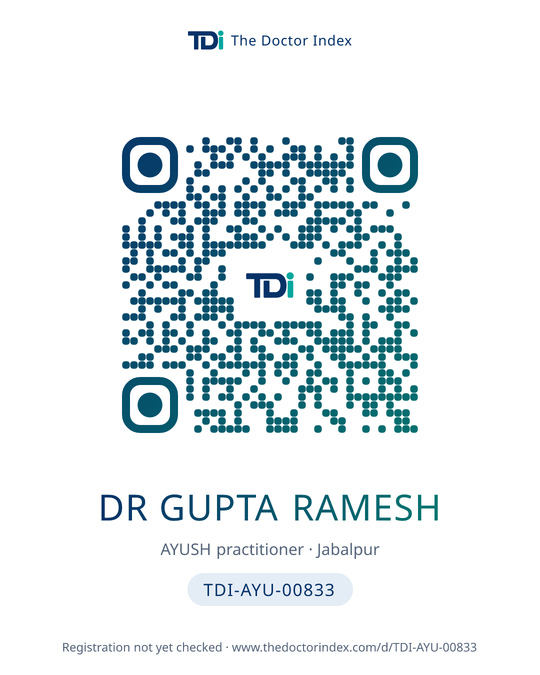 QR card for Dr Gupta Ramesh, TDI-AYU-00833