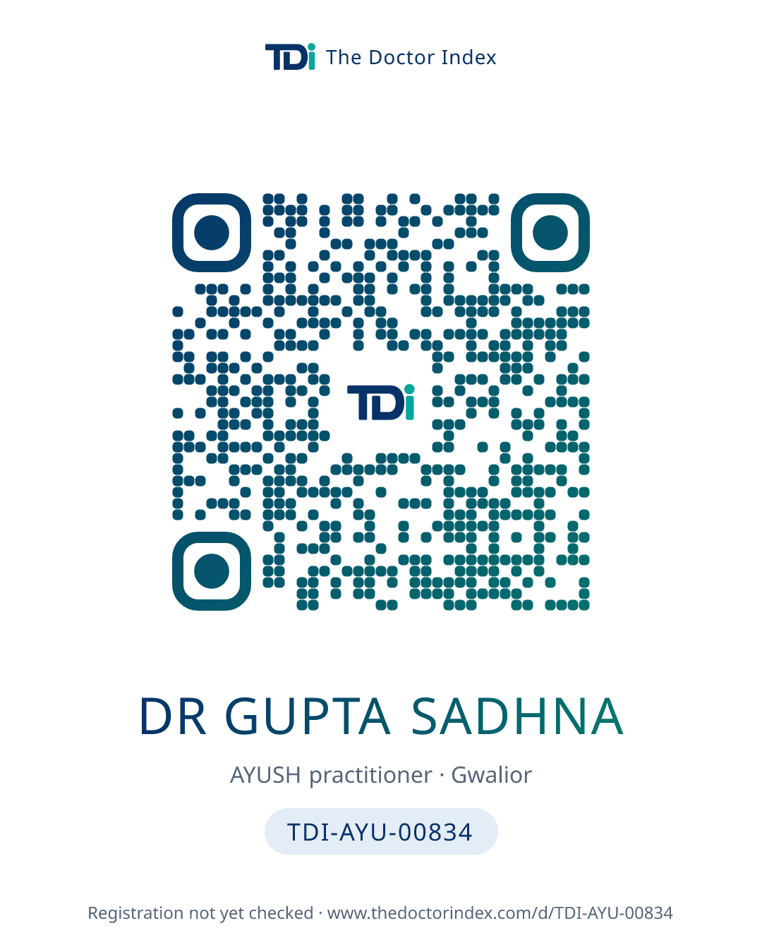 QR card for Dr Gupta Sadhna, TDI-AYU-00834