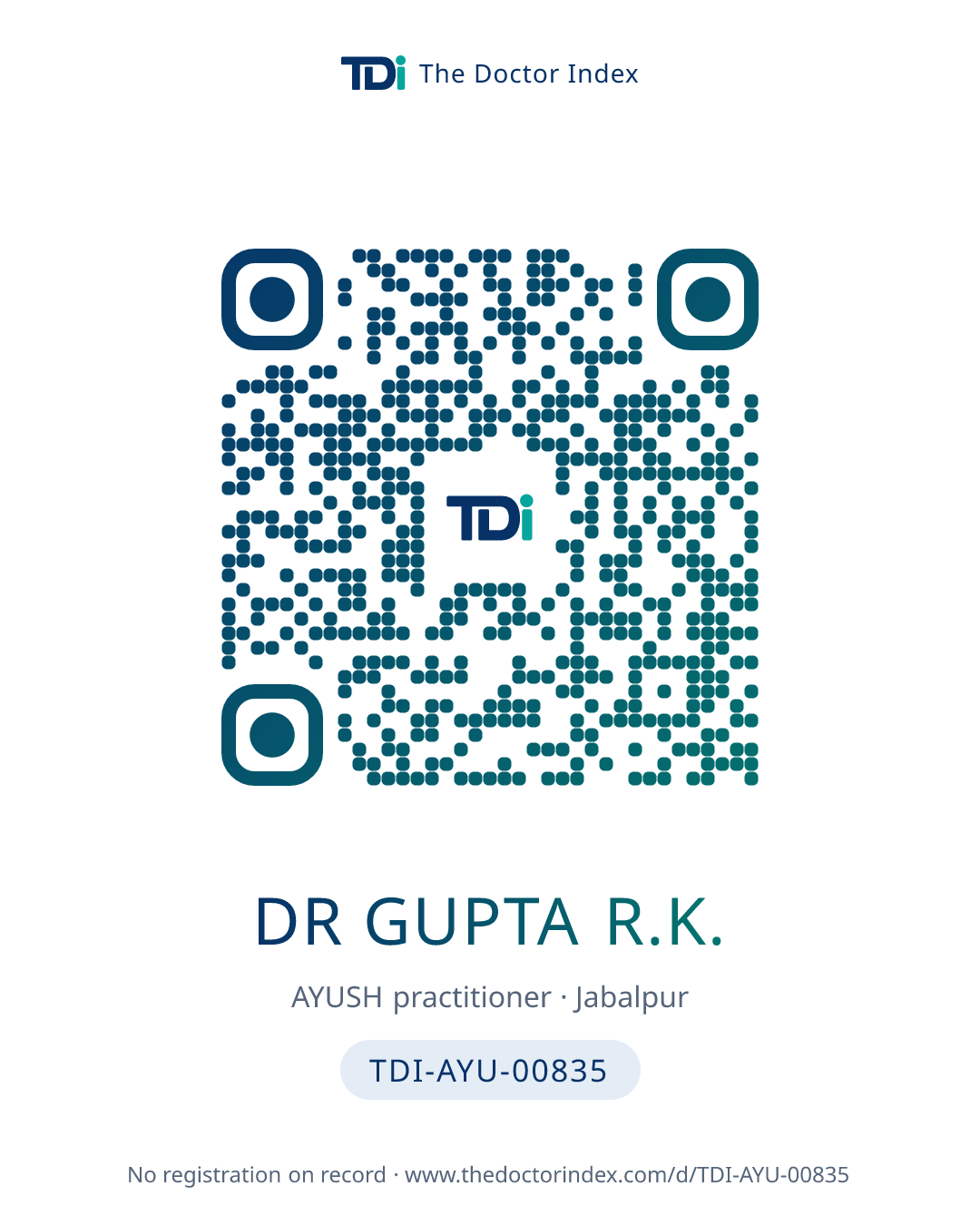 QR card for Dr Gupta R.K., TDI-AYU-00835