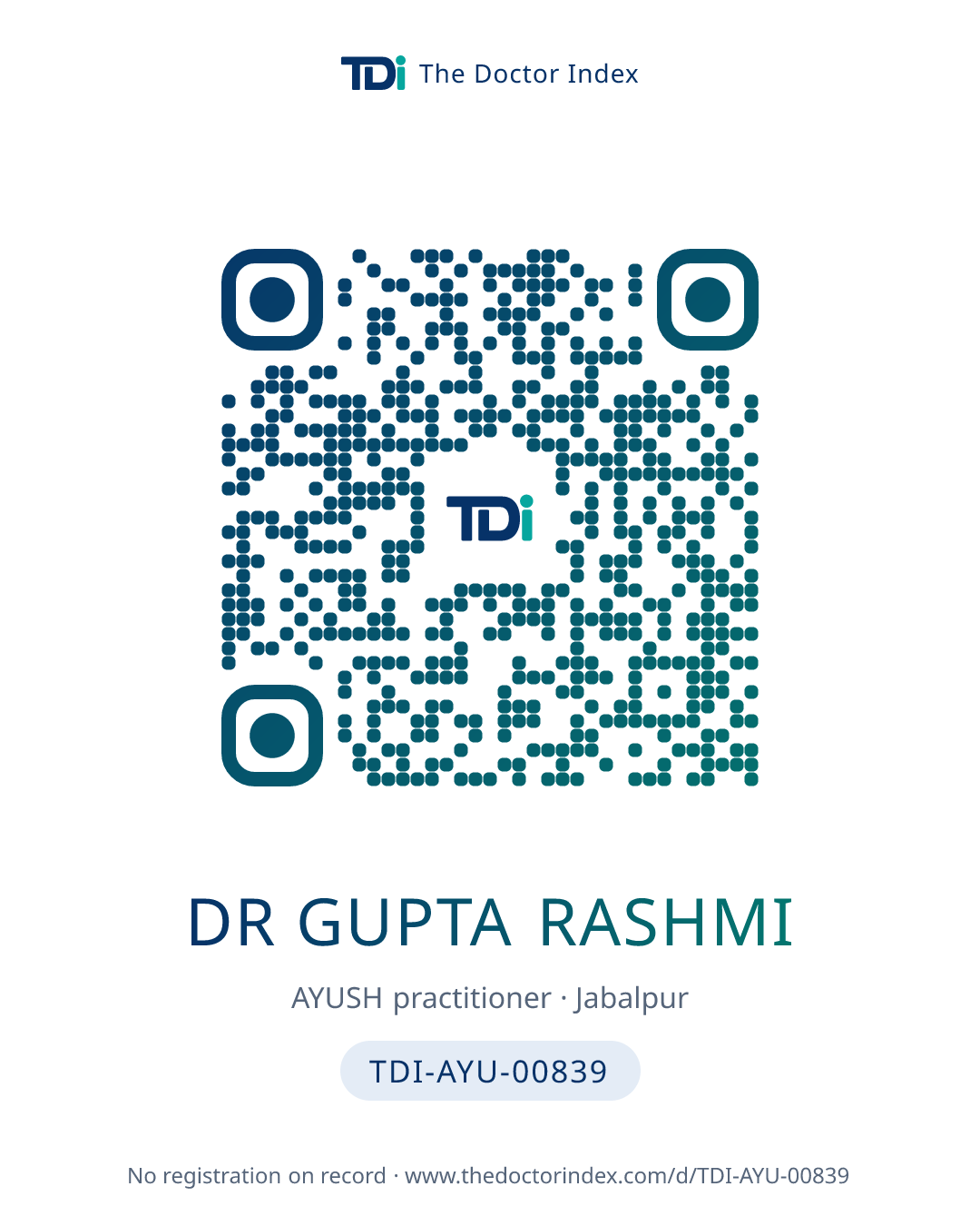 QR card for Dr Gupta Rashmi, TDI-AYU-00839