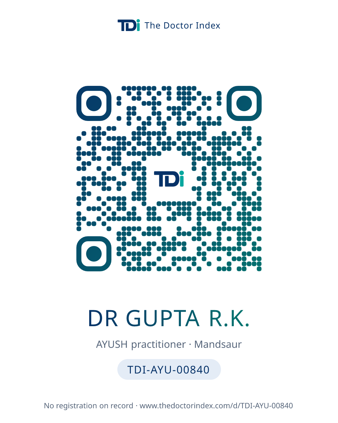 QR card for Dr Gupta R.K., TDI-AYU-00840