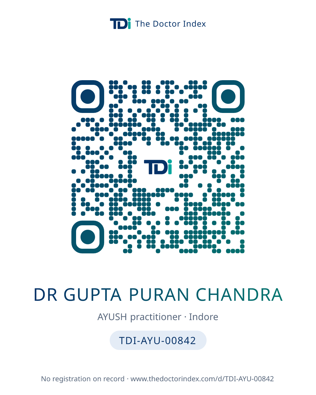 QR card for Dr Gupta Puran Chandra, TDI-AYU-00842