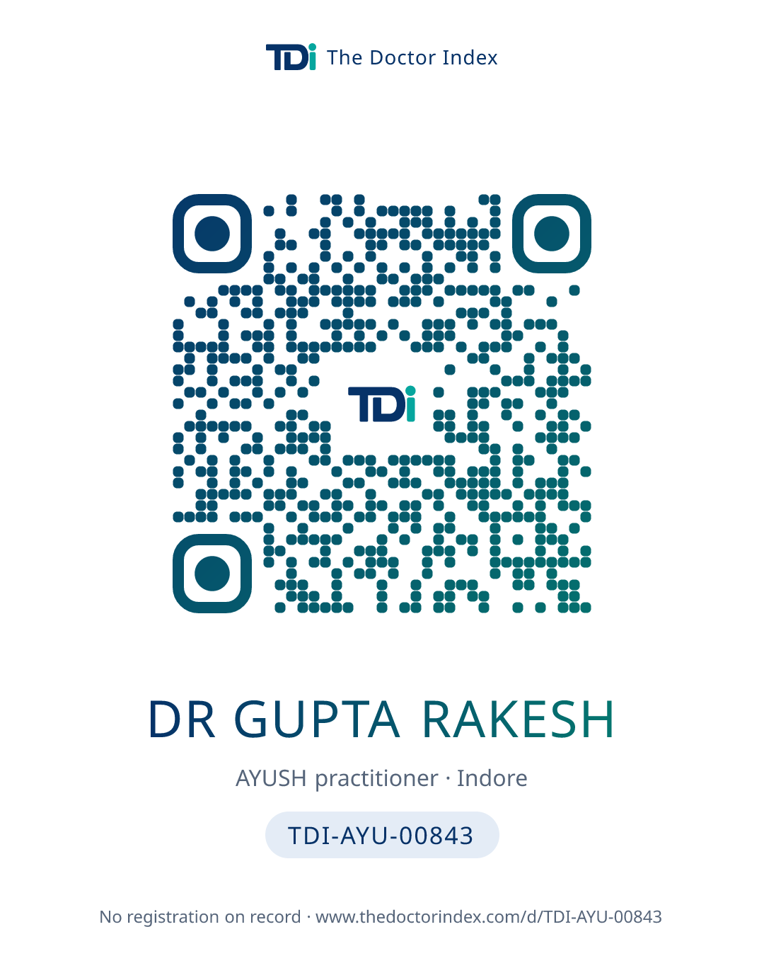 QR card for Dr Gupta Rakesh, TDI-AYU-00843