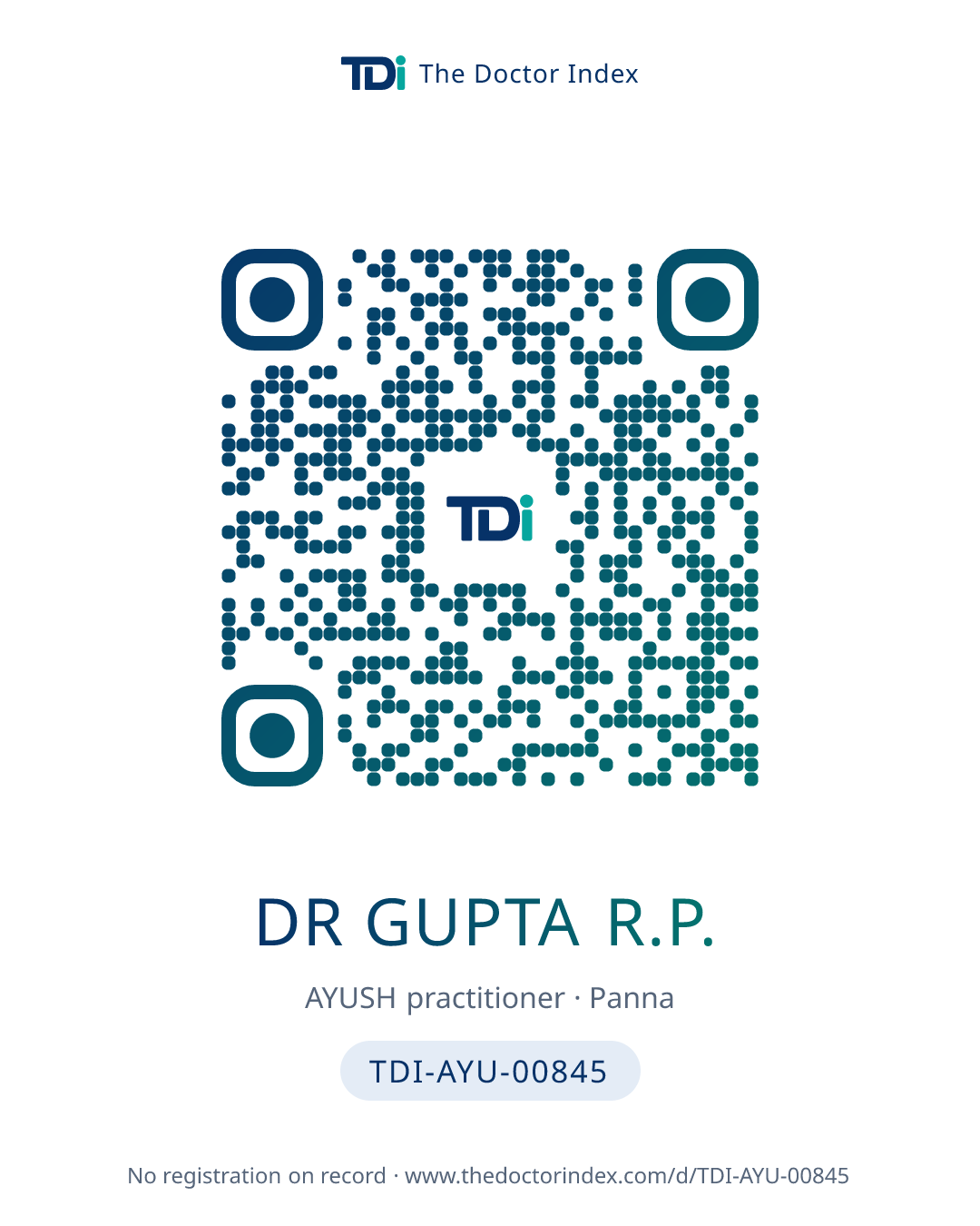 QR card for Dr Gupta R.P., TDI-AYU-00845