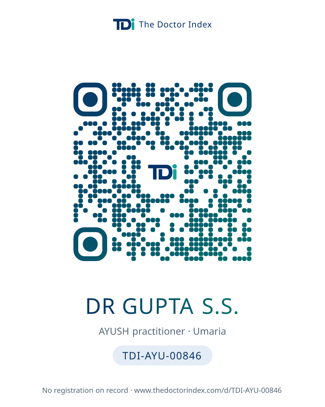 QR card for Dr Gupta S.S., TDI-AYU-00846