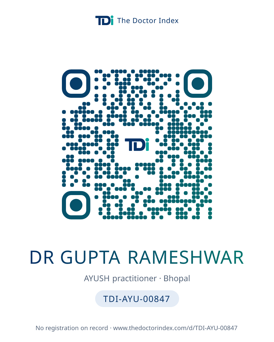 QR card for Dr Gupta Rameshwar, TDI-AYU-00847