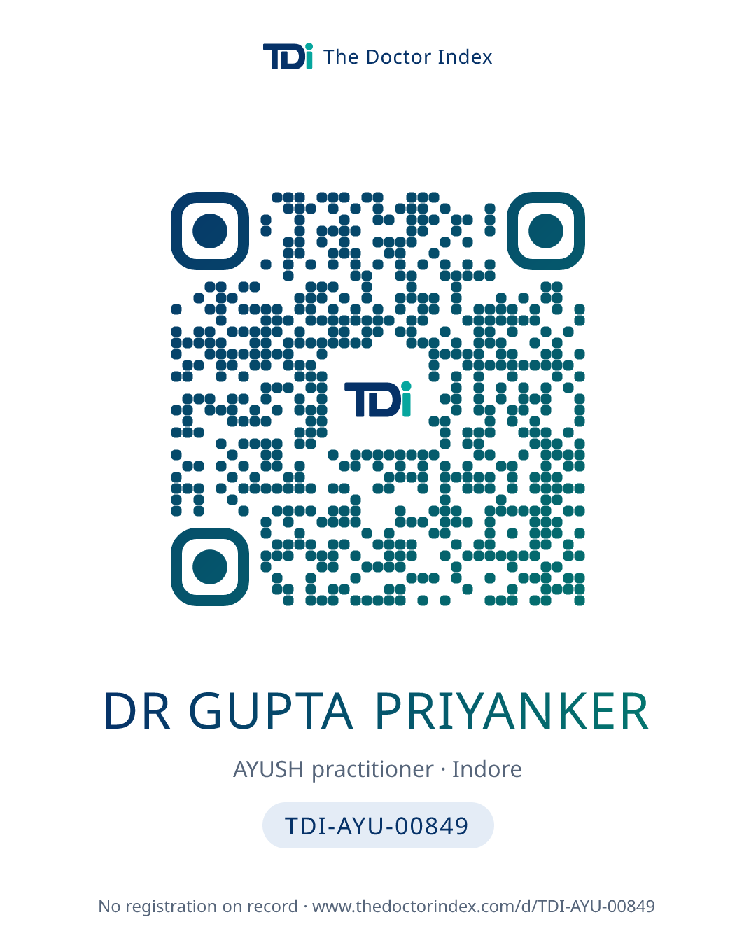 QR card for Dr Gupta Priyanker, TDI-AYU-00849