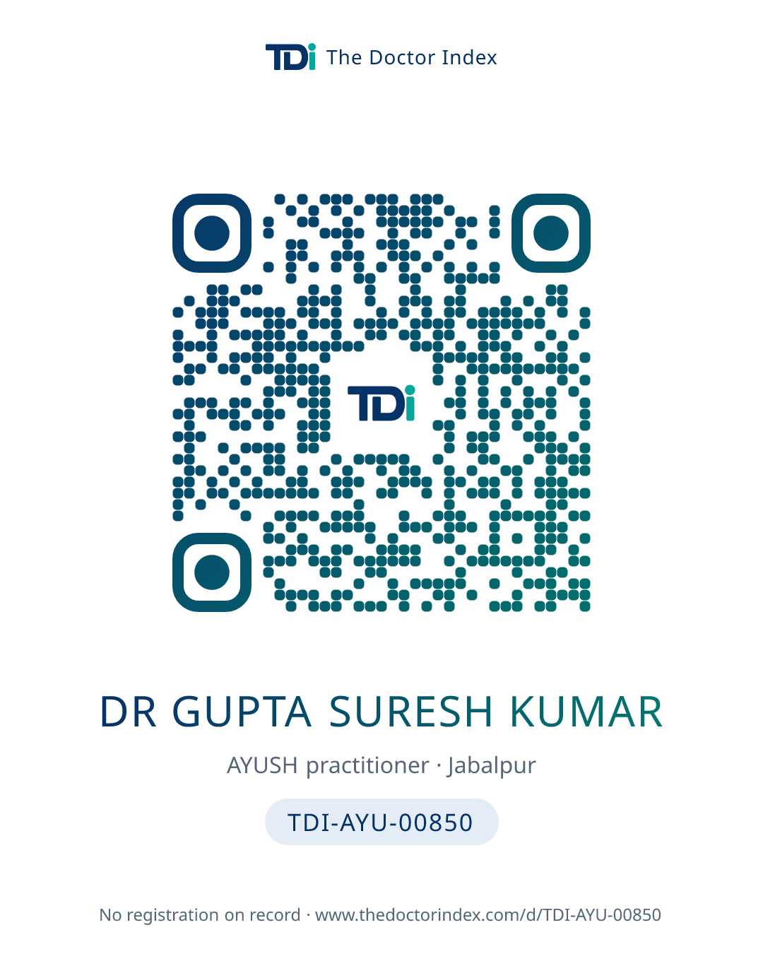 QR card for Dr Gupta Suresh Kumar, TDI-AYU-00850