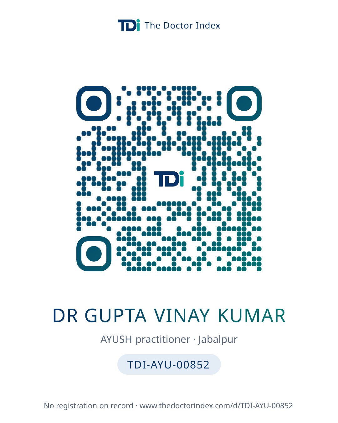 QR card for Dr Gupta Vinay Kumar, TDI-AYU-00852