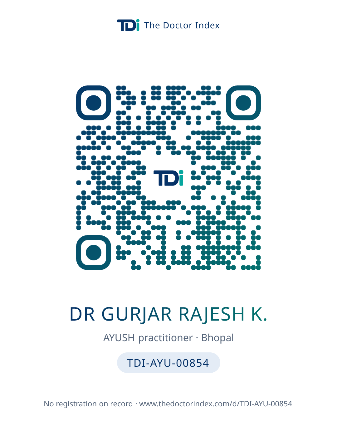 QR card for Dr Gurjar Rajesh K., TDI-AYU-00854