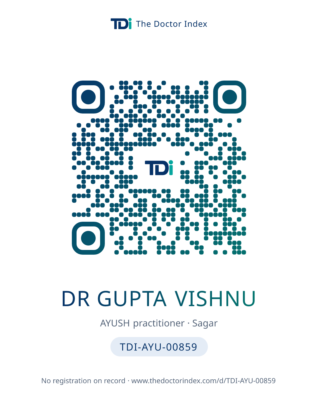 QR card for Dr Gupta Vishnu, TDI-AYU-00859