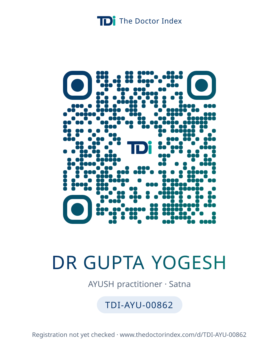 QR card for Dr Gupta Yogesh, TDI-AYU-00862