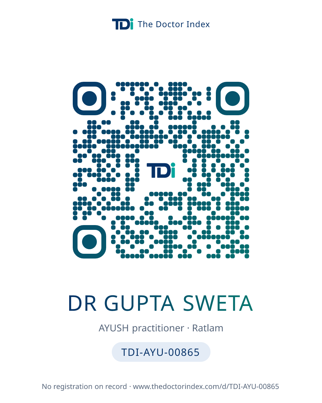 QR card for Dr Gupta Sweta, TDI-AYU-00865