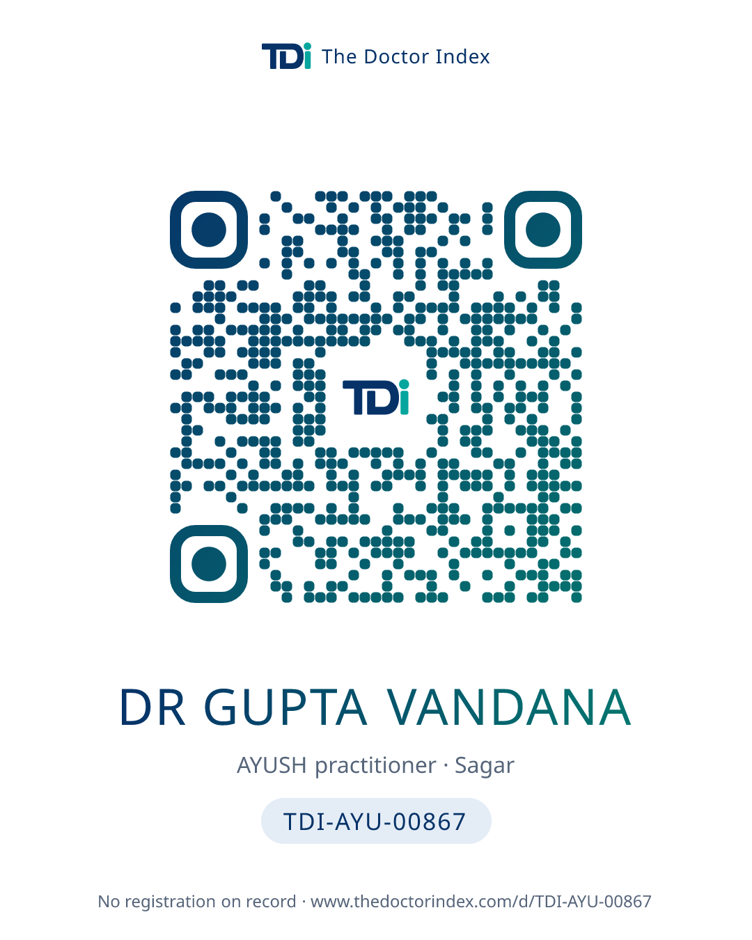 QR card for Dr Gupta Vandana, TDI-AYU-00867