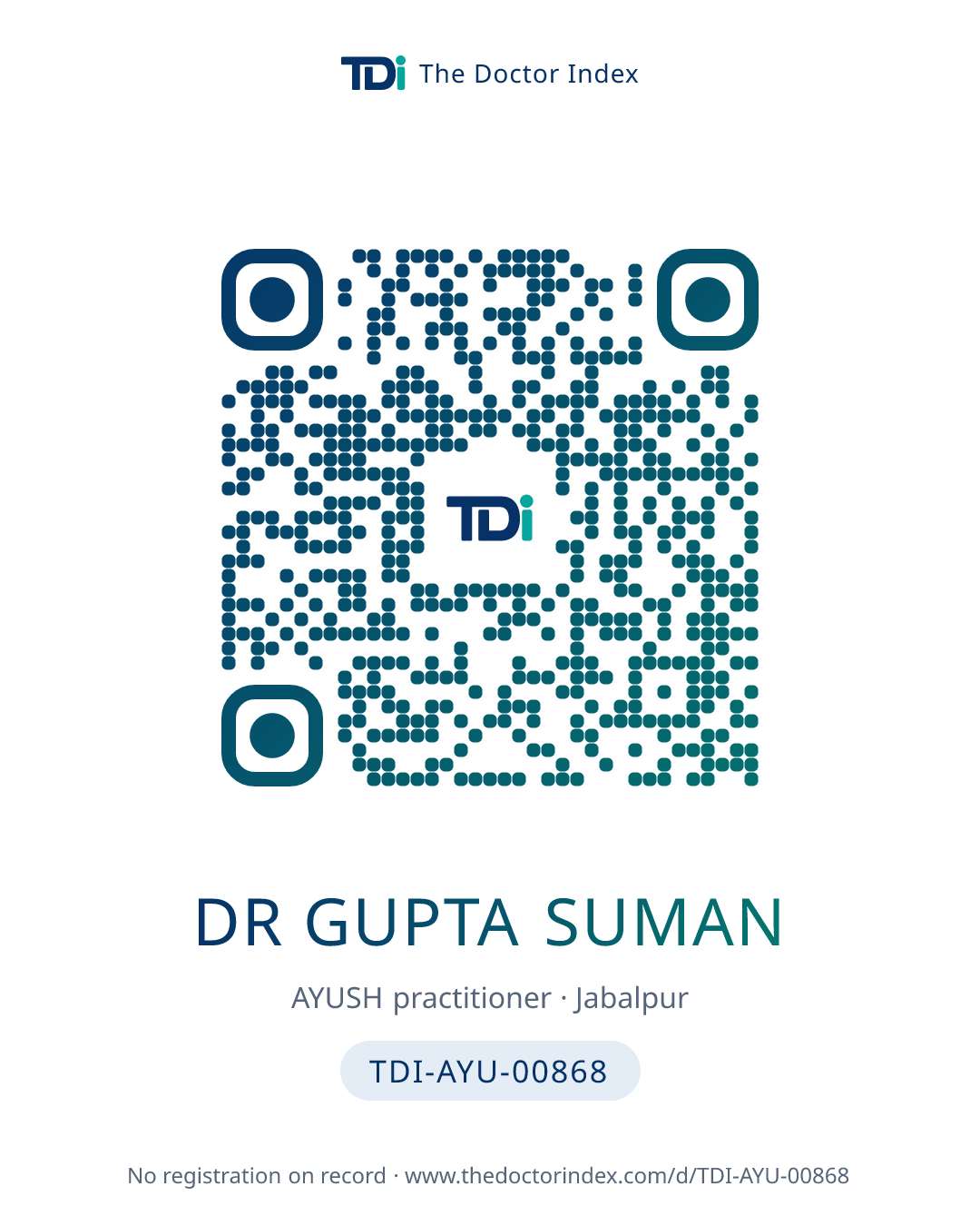 QR card for Dr Gupta Suman, TDI-AYU-00868