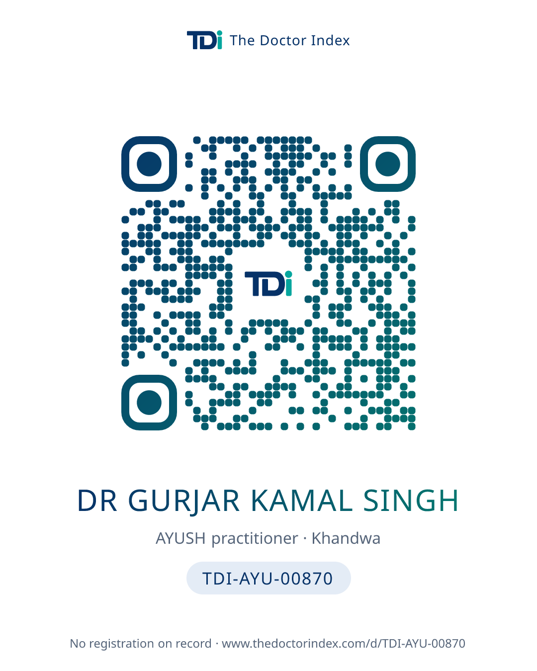 QR card for Dr Gurjar Kamal Singh, TDI-AYU-00870