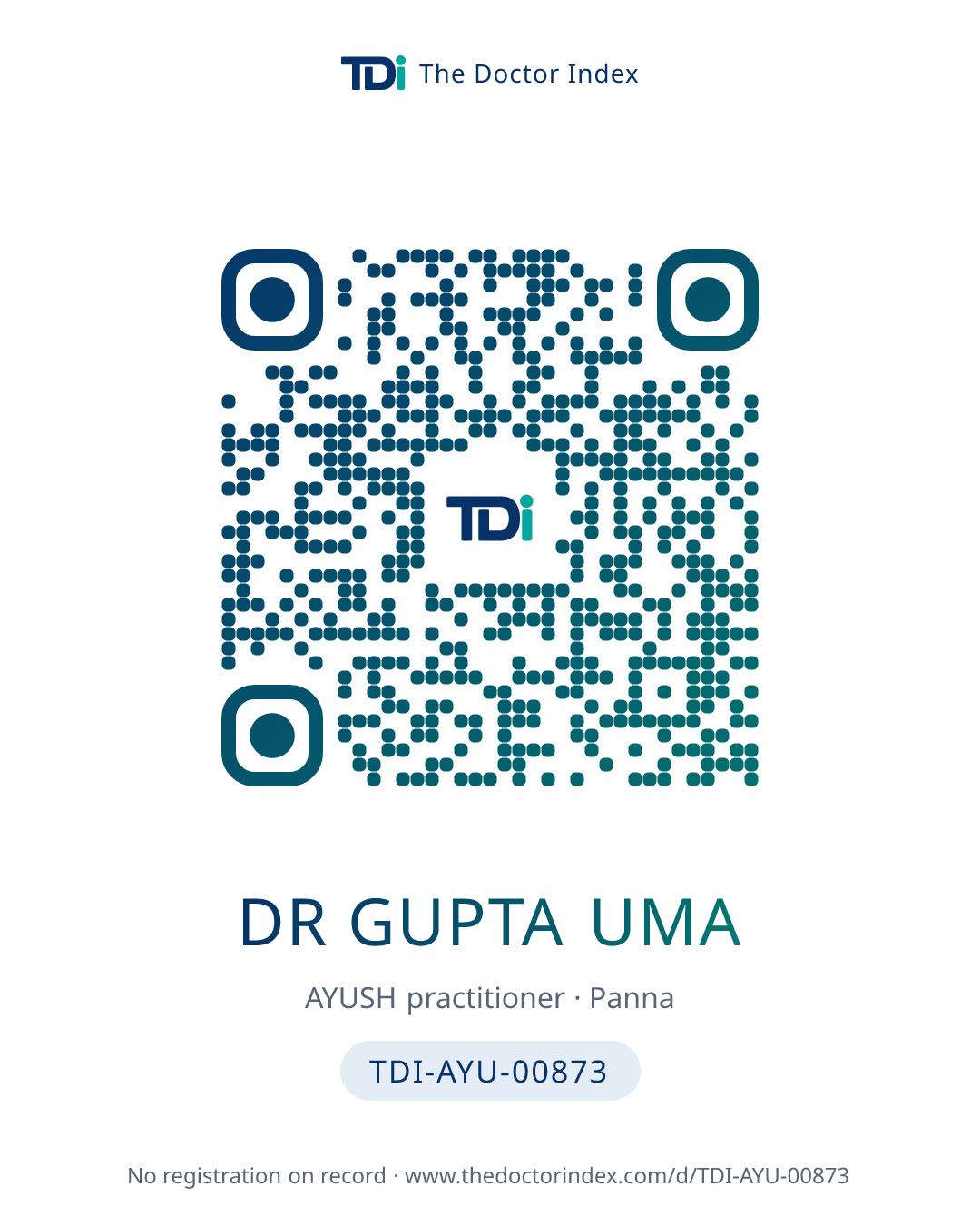 QR card for Dr Gupta Uma, TDI-AYU-00873