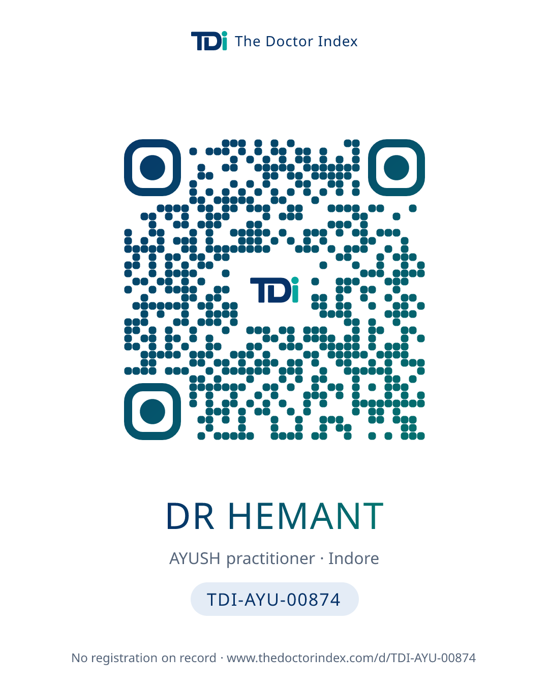 QR card for Dr Hemant, TDI-AYU-00874