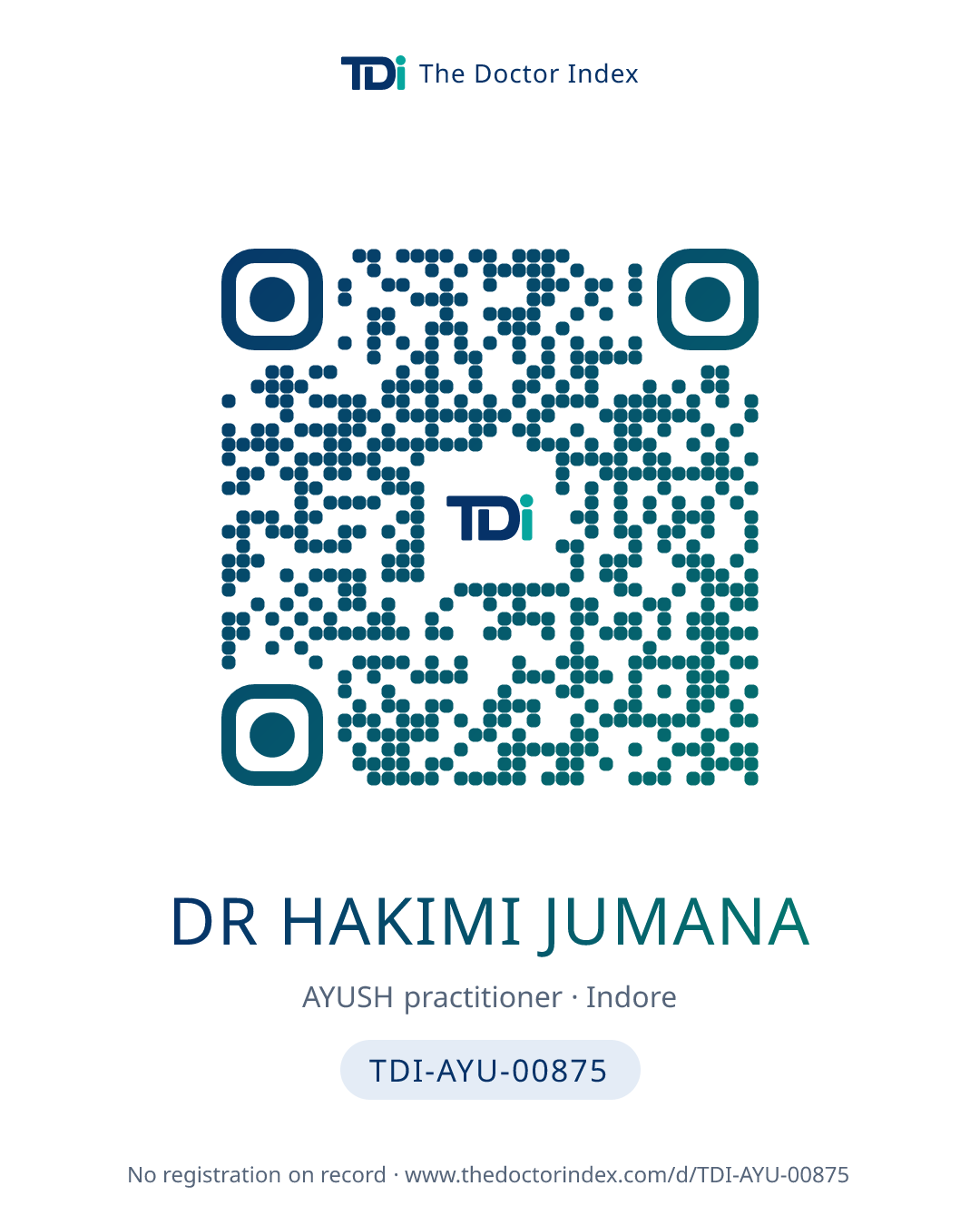QR card for Dr Hakimi Jumana, TDI-AYU-00875