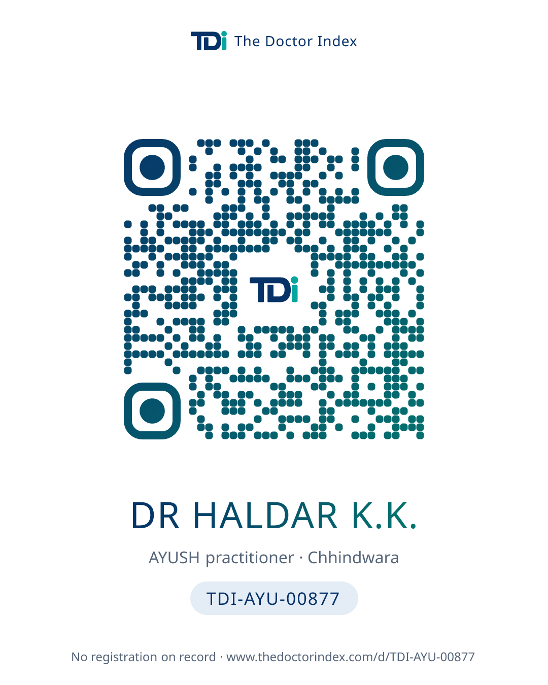 QR card for Dr Haldar K.K., TDI-AYU-00877