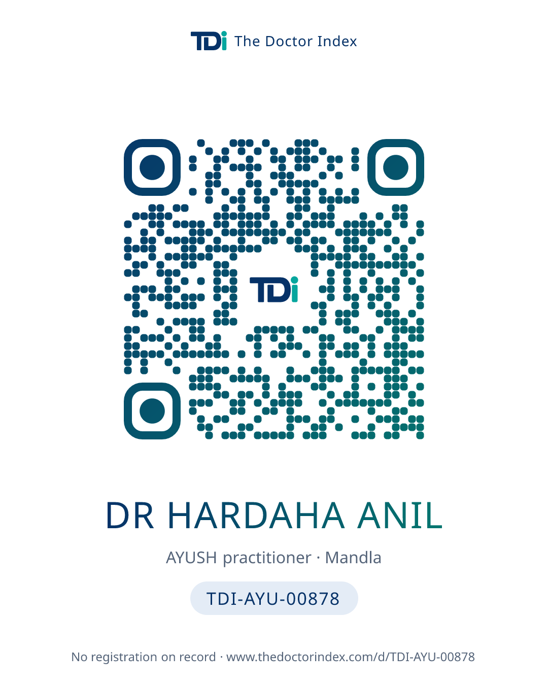 QR card for Dr Hardaha Anil, TDI-AYU-00878