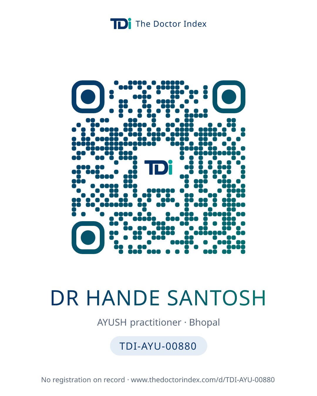 QR card for Dr Hande Santosh, TDI-AYU-00880