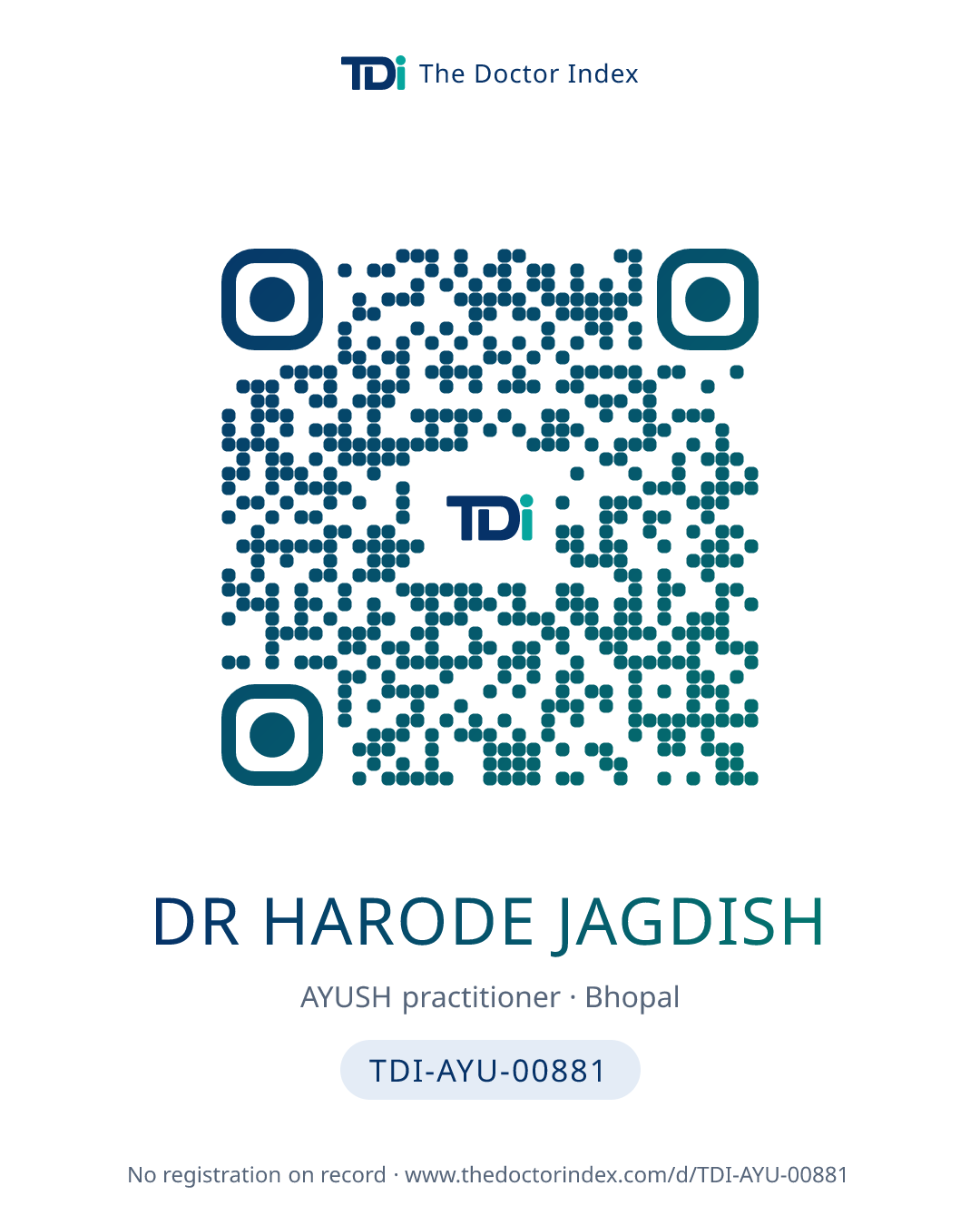 QR card for Dr Harode Jagdish, TDI-AYU-00881