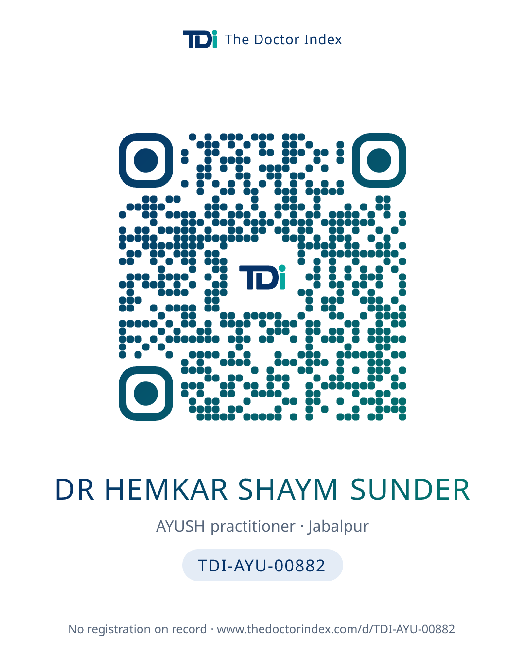 QR card for Dr Hemkar Shaym Sunder, TDI-AYU-00882