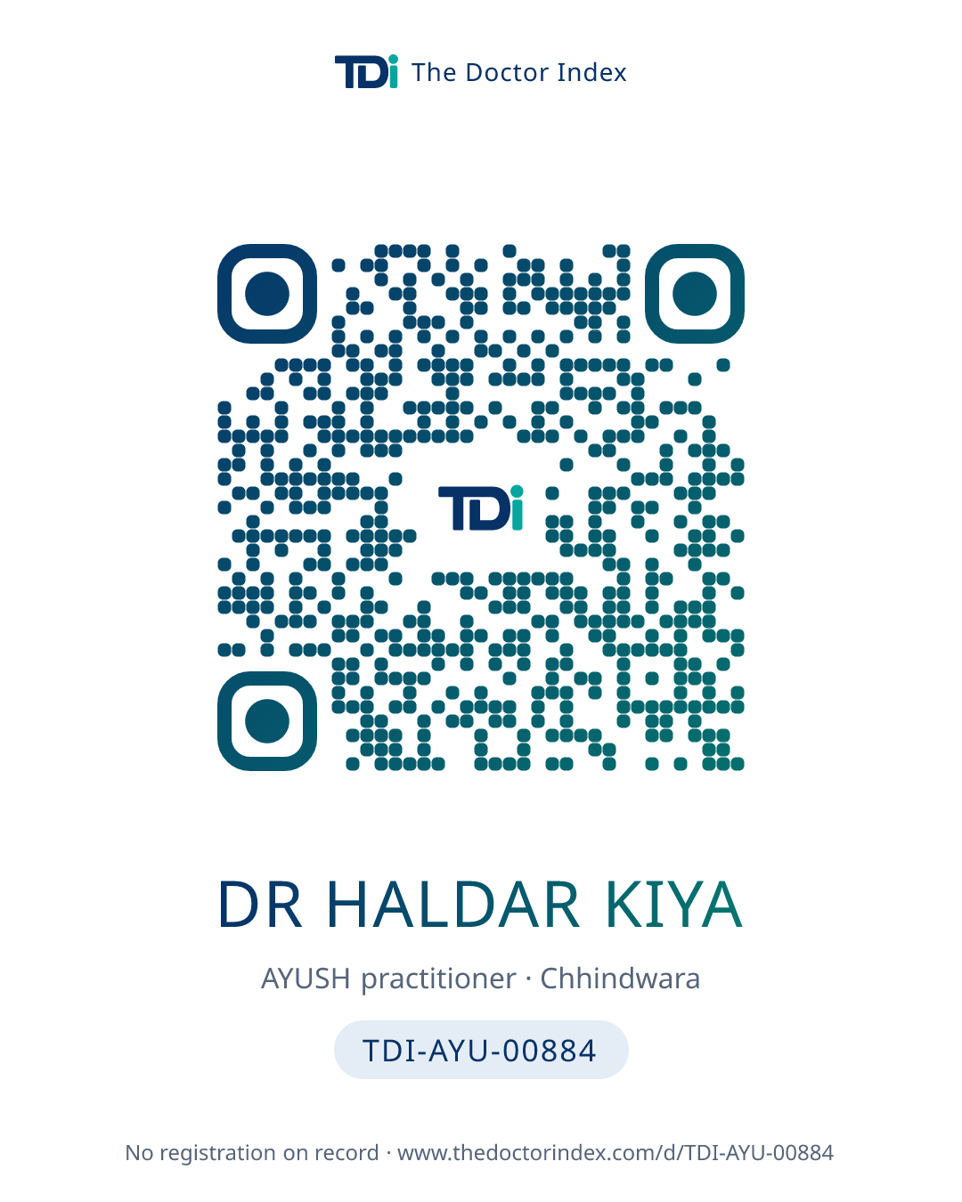 QR card for Dr Haldar Kiya, TDI-AYU-00884