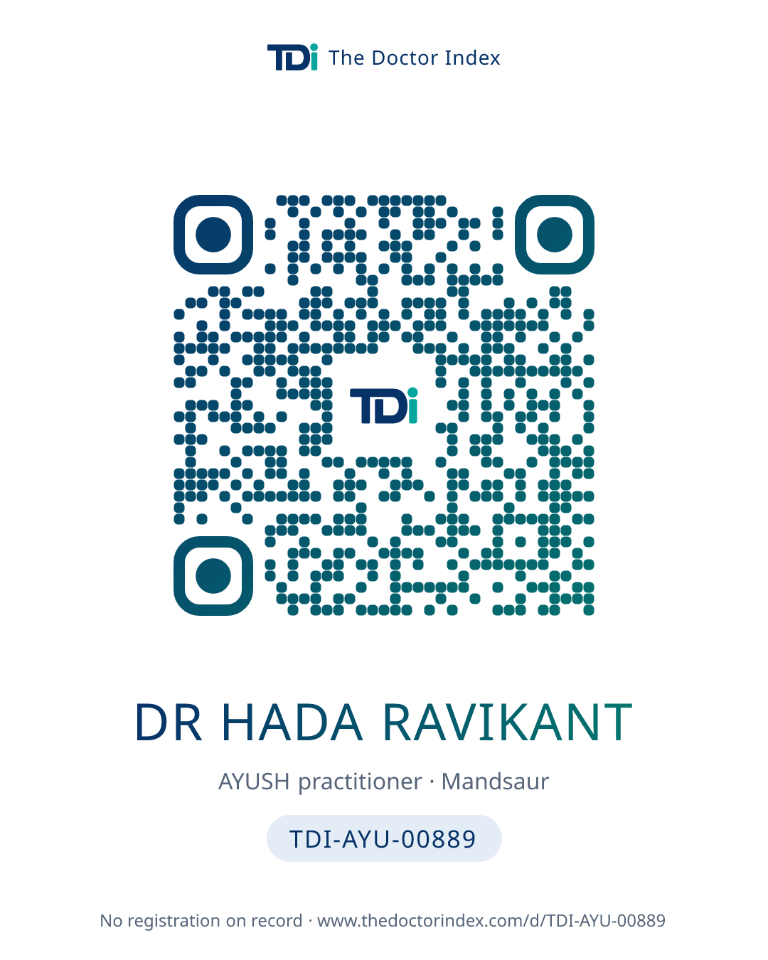QR card for Dr Hada Ravikant, TDI-AYU-00889