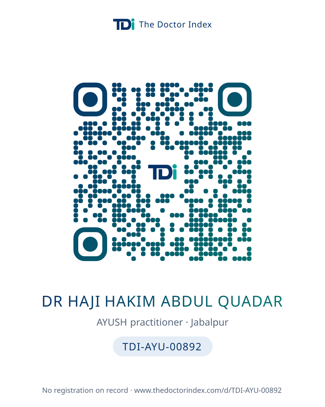 QR card for Dr Haji Hakim Abdul Quadar, TDI-AYU-00892