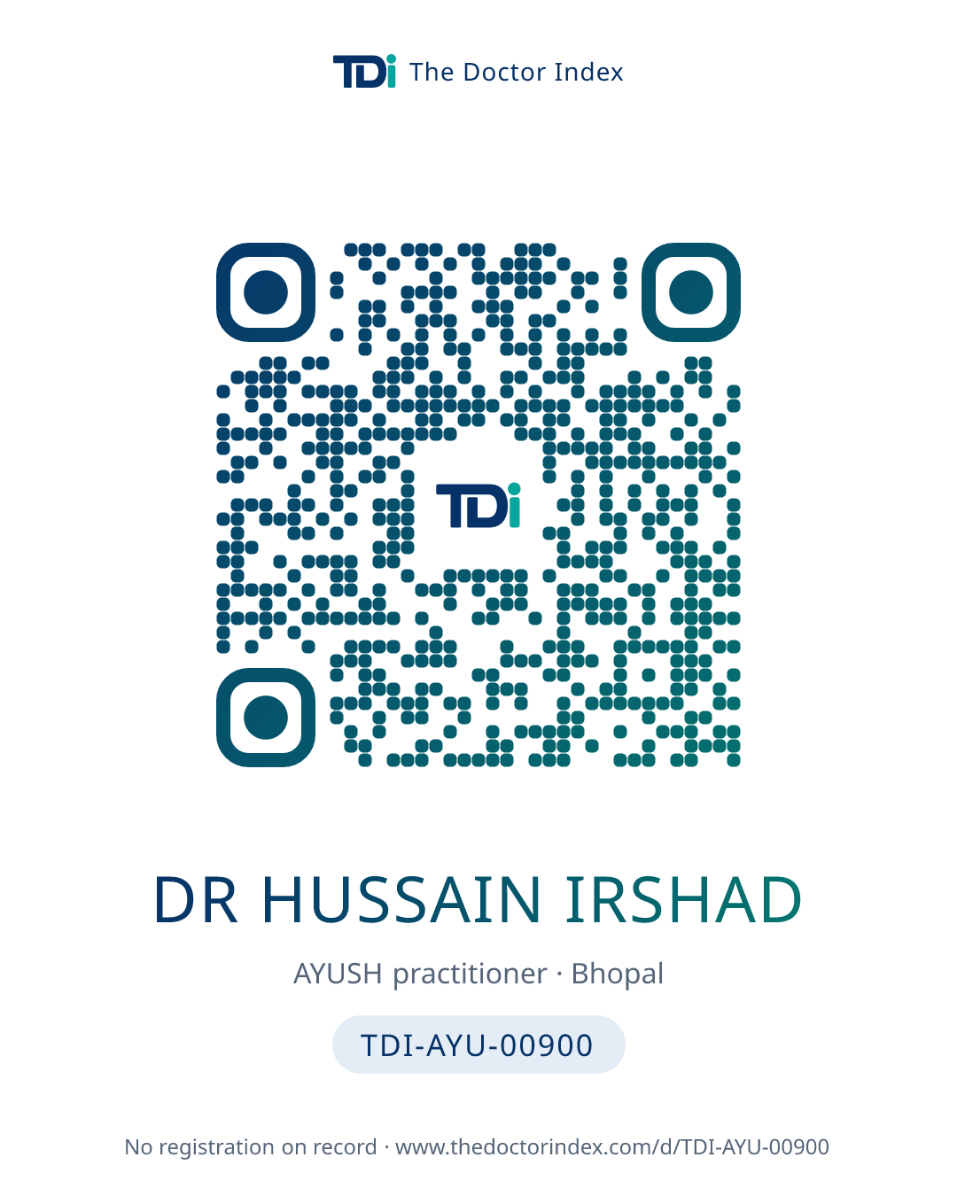 QR card for Dr Hussain Irshad, TDI-AYU-00900