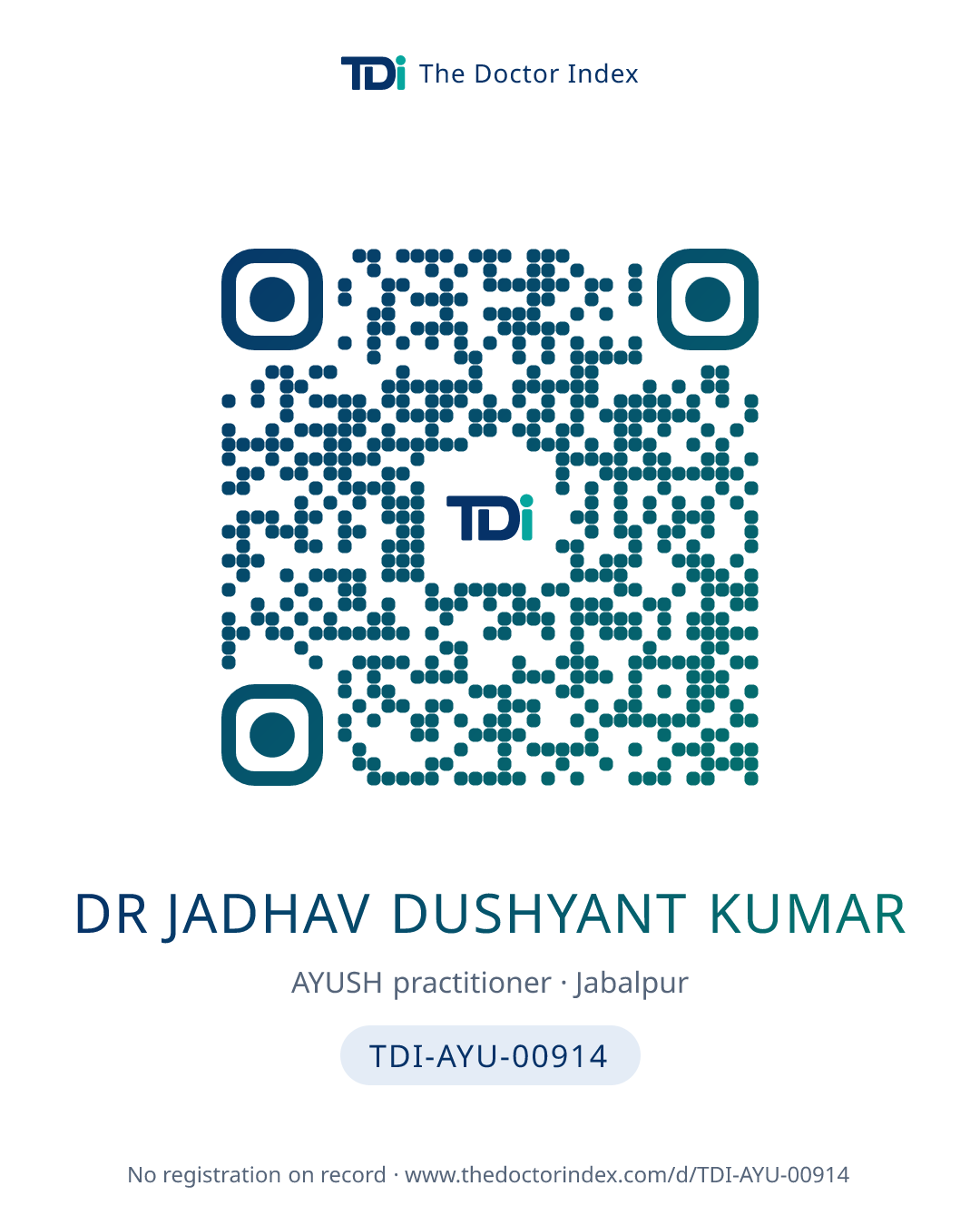 QR card for Dr Jadhav Dushyant Kumar, TDI-AYU-00914