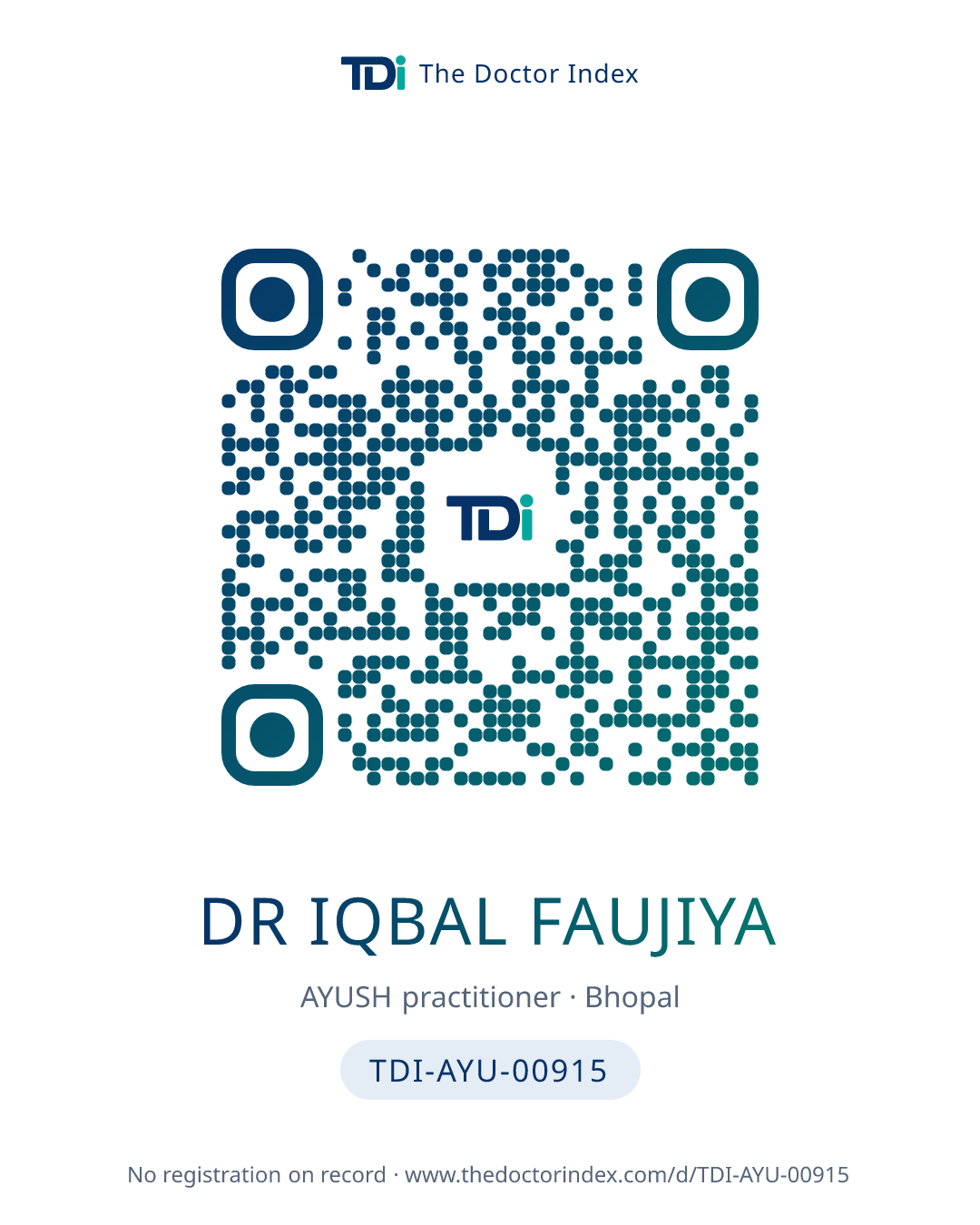 QR card for Dr Iqbal Faujiya, TDI-AYU-00915
