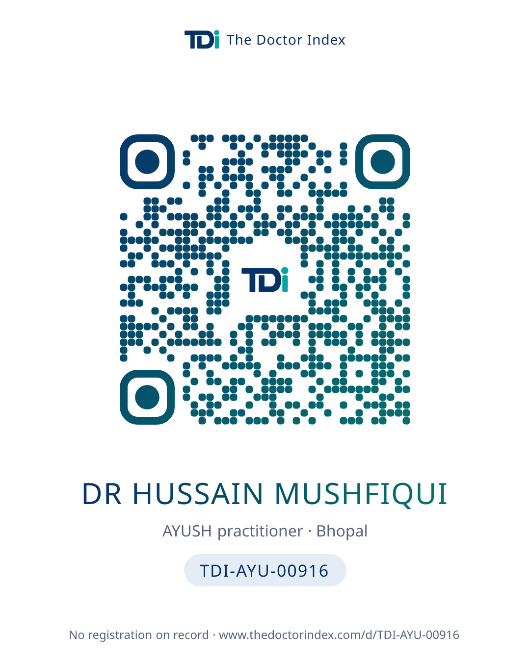 QR card for Dr Hussain Mushfiqui, TDI-AYU-00916