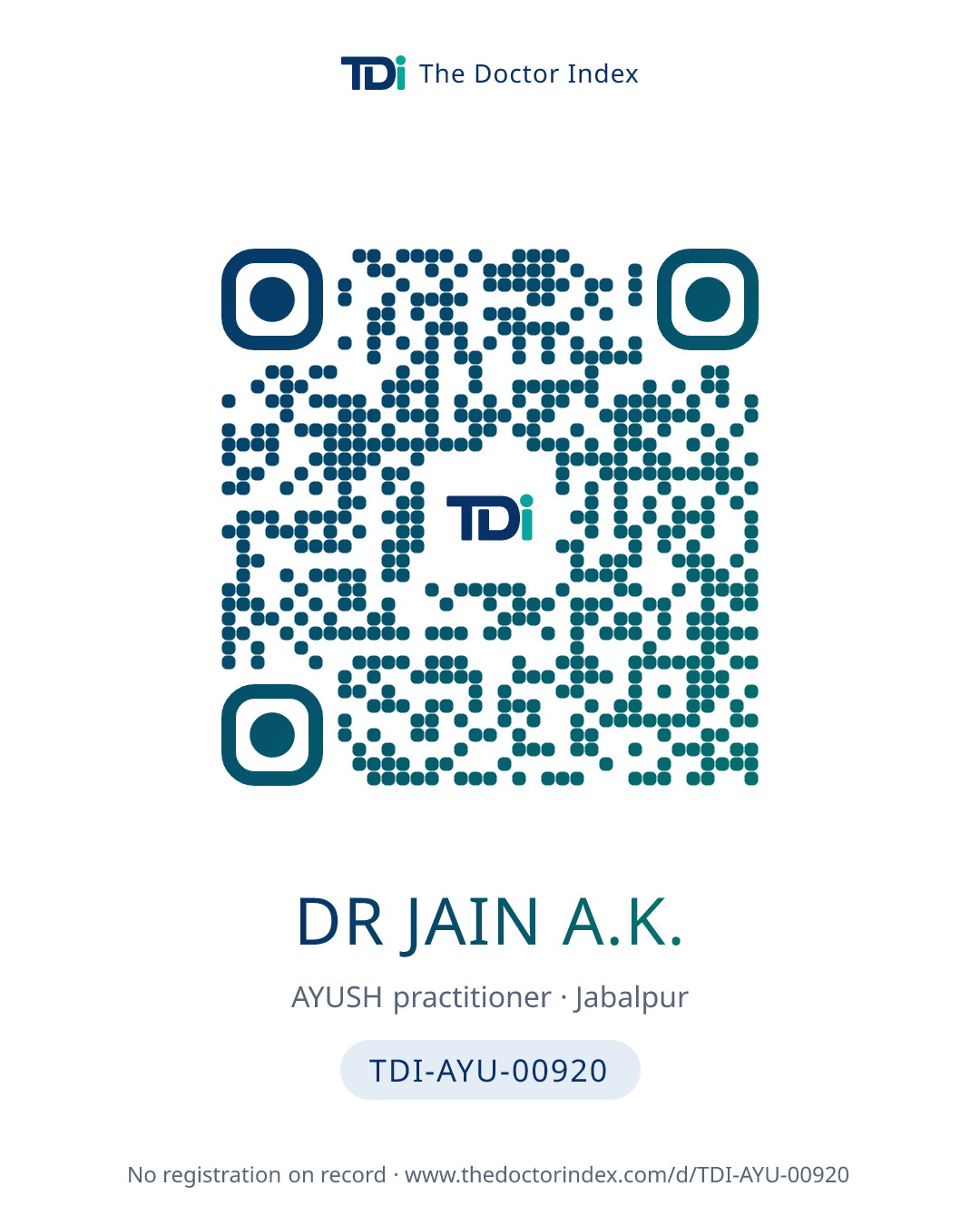 QR card for Dr Jain A.K., TDI-AYU-00920