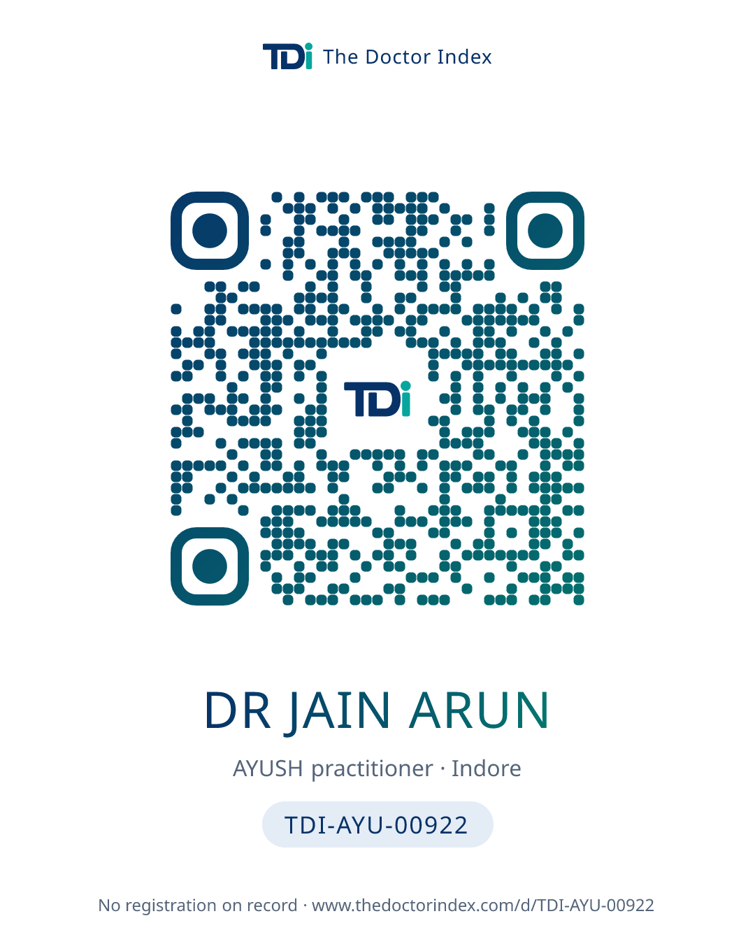 QR card for Dr Jain Arun, TDI-AYU-00922