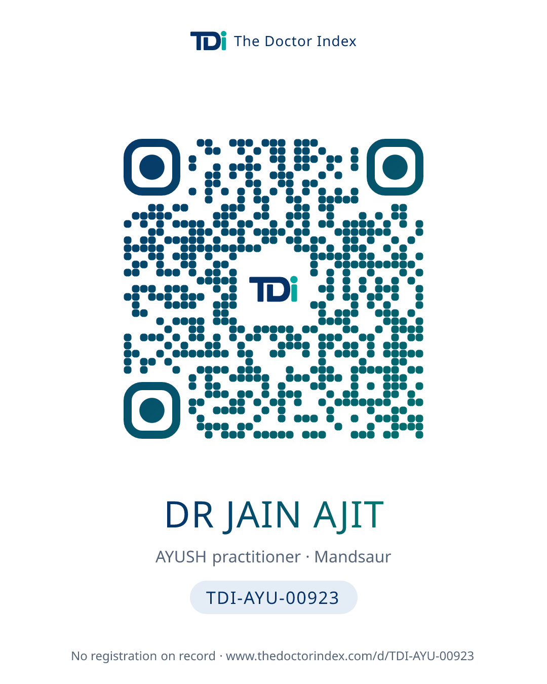 QR card for Dr Jain Ajit, TDI-AYU-00923