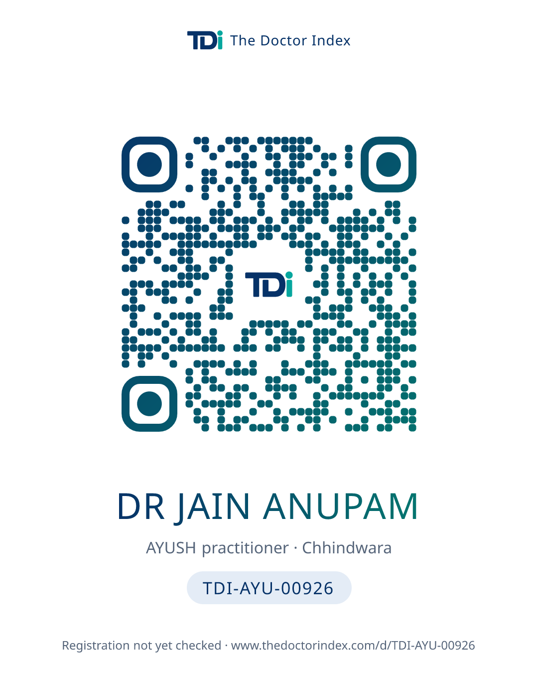 QR card for Dr Jain Anupam, TDI-AYU-00926