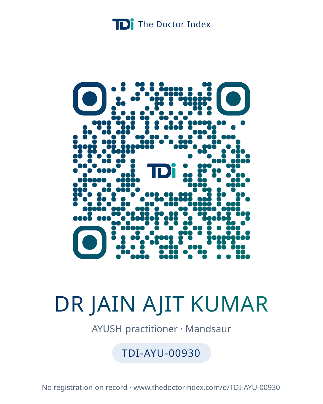 QR card for Dr Jain Ajit Kumar, TDI-AYU-00930