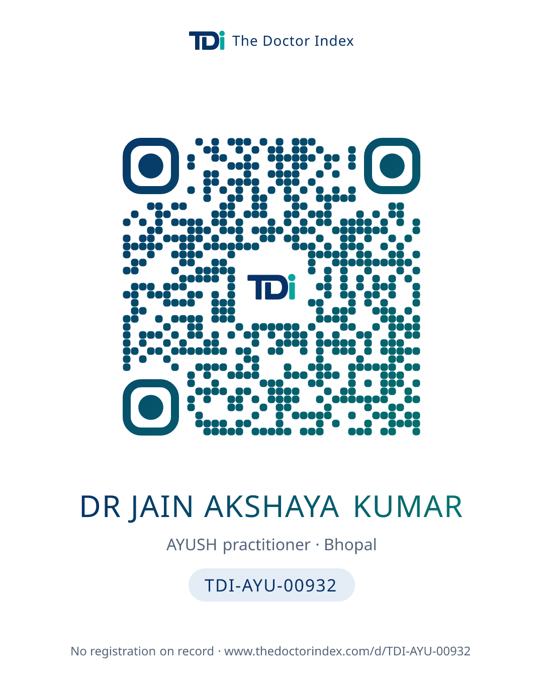 QR card for Dr Jain Akshaya Kumar, TDI-AYU-00932