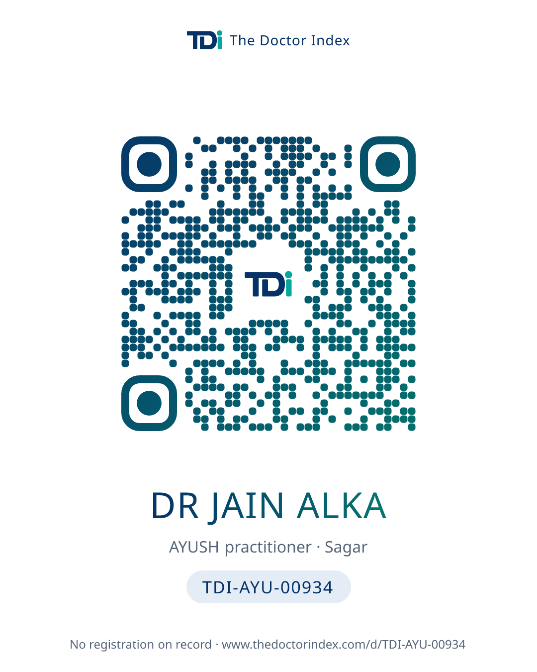 QR card for Dr Jain Alka, TDI-AYU-00934