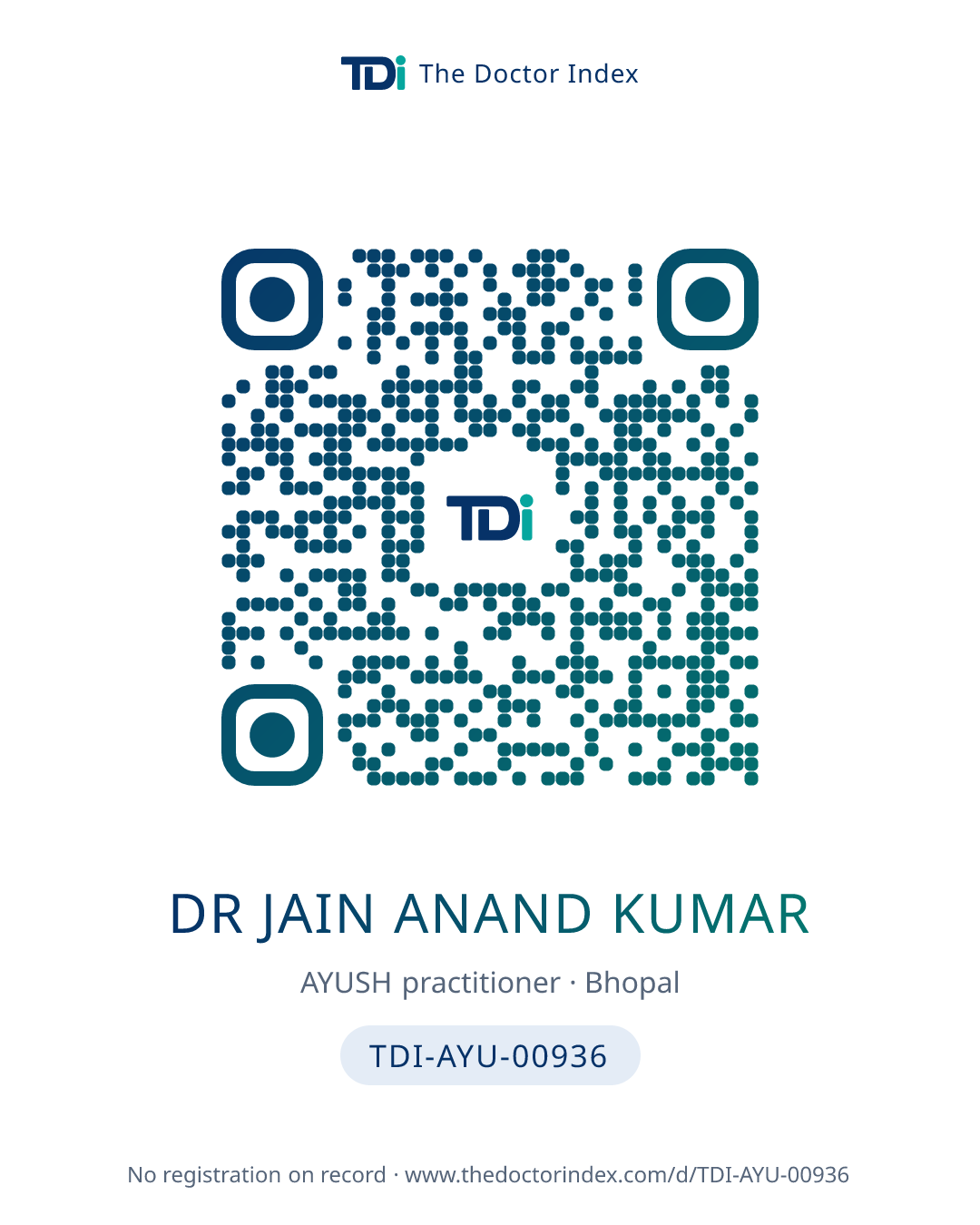 QR card for Dr Jain Anand Kumar, TDI-AYU-00936