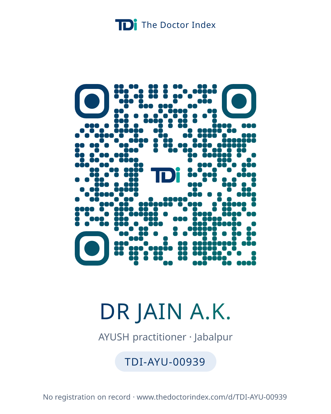 QR card for Dr Jain A.K., TDI-AYU-00939