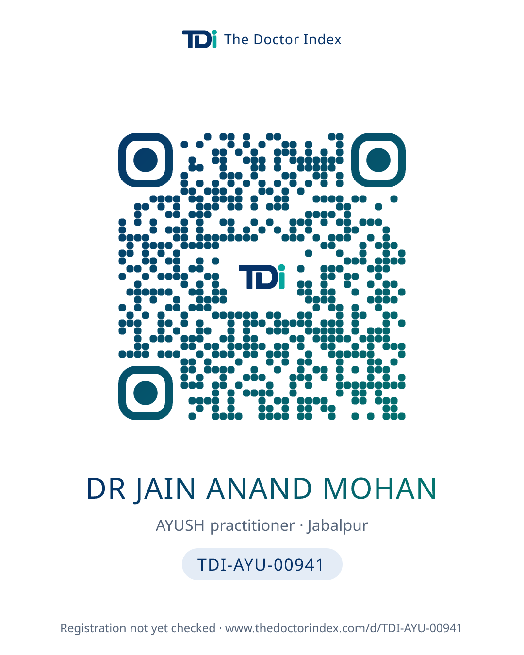 QR card for Dr Jain Anand Mohan, TDI-AYU-00941