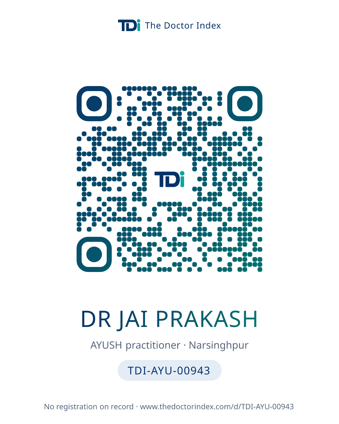 QR card for Dr Jai Prakash, TDI-AYU-00943