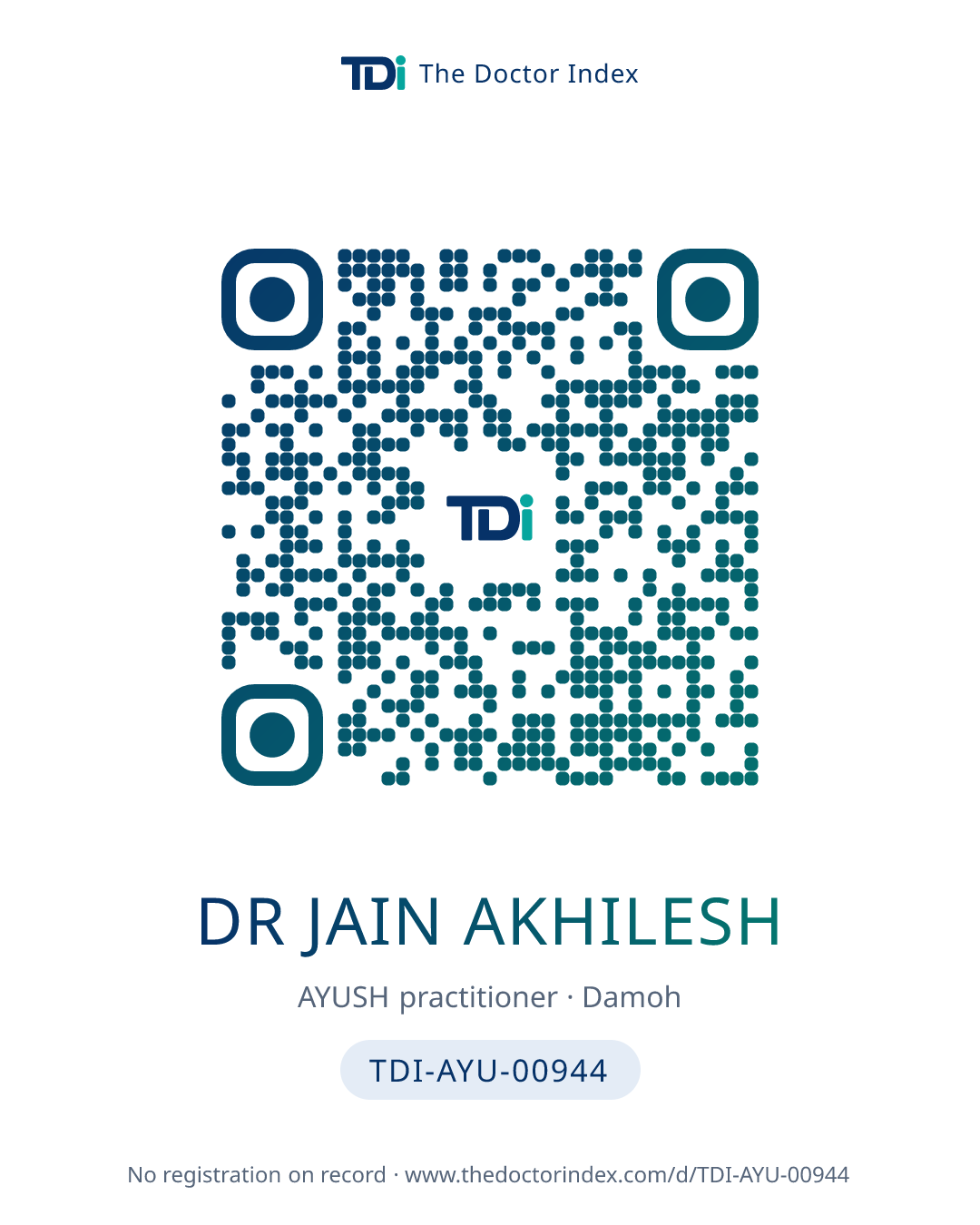 QR card for Dr Jain Akhilesh, TDI-AYU-00944